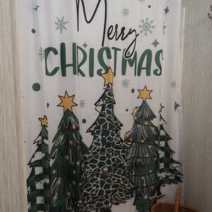 Merry Christmas Trees Print Shower Curtain 70 x 70 Green & White